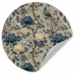 Pauw - Bloemen - Blauw Wandcirkel behangsticker klein 186 -3d