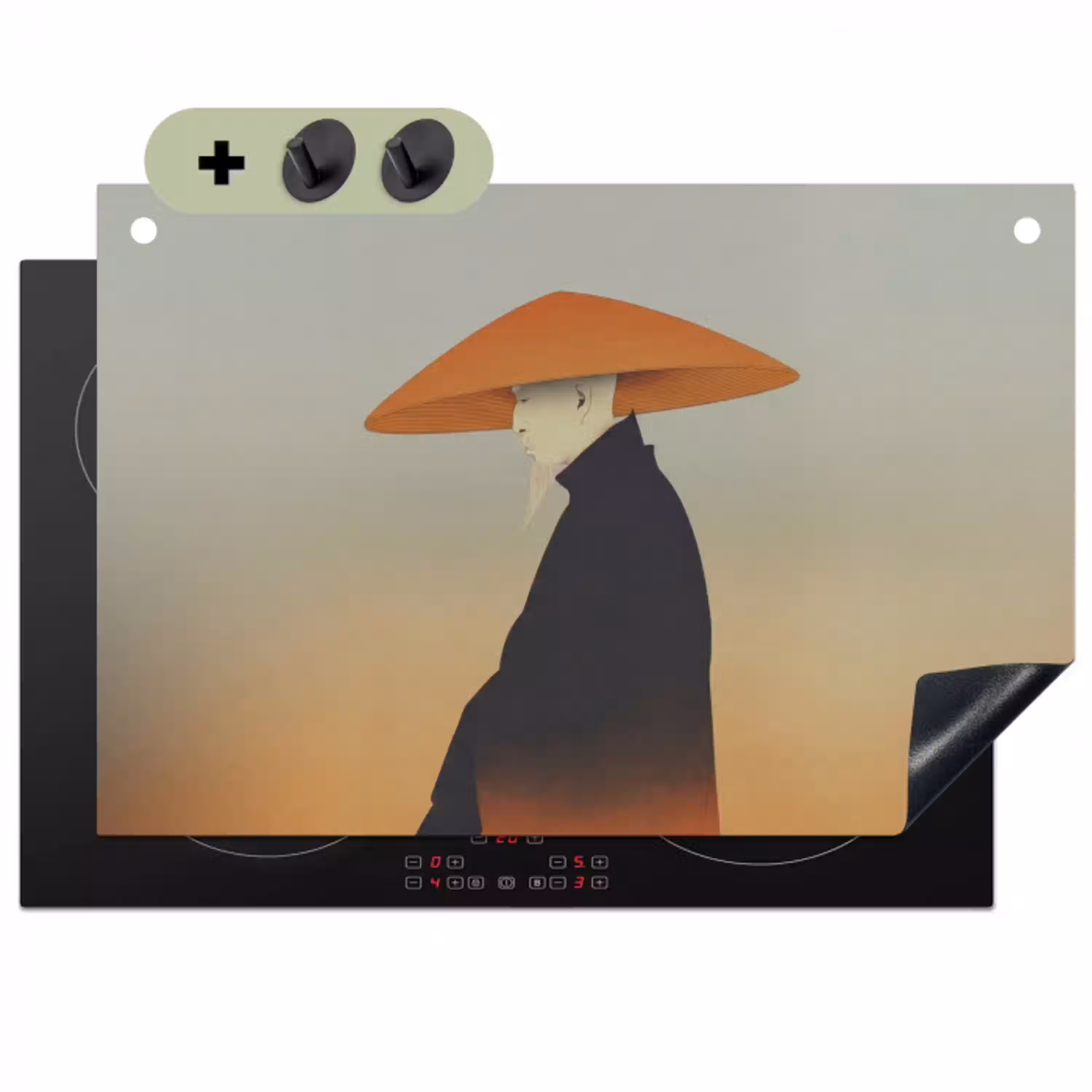 Minimalistisch - Silhouet - Oranje Inductie beschemer met haakjes klein -3d