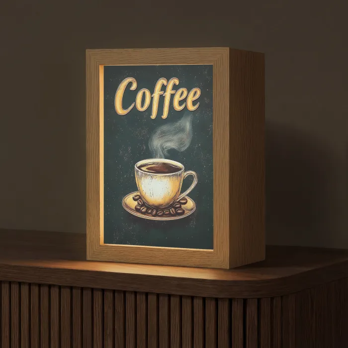 Koffie - Schotel - Koffiebonen - Retro Light Box met kabel (Tafellamp) klein -z3d_website