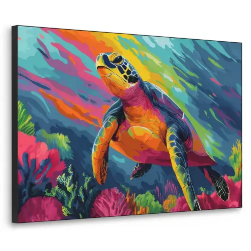 Koraal - Schildpad - Abstract - Water Textielframe zwart klein -3d
