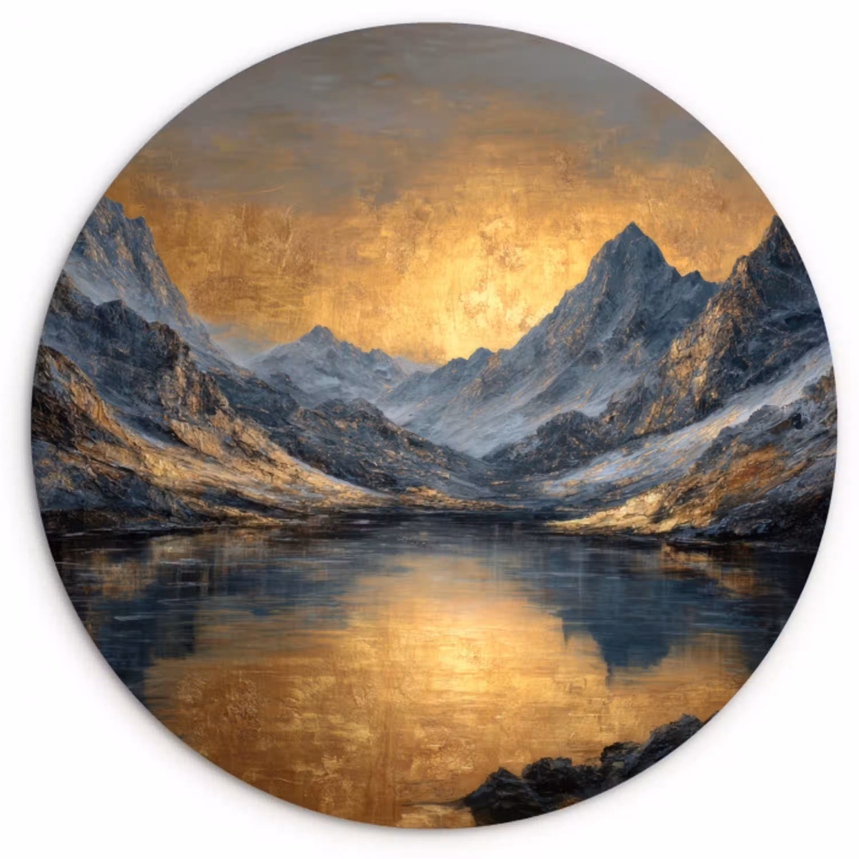 Berglandschap met Gouden Zonsondergang Wandcirkel kunststof plaat 5mm dik klein -3d