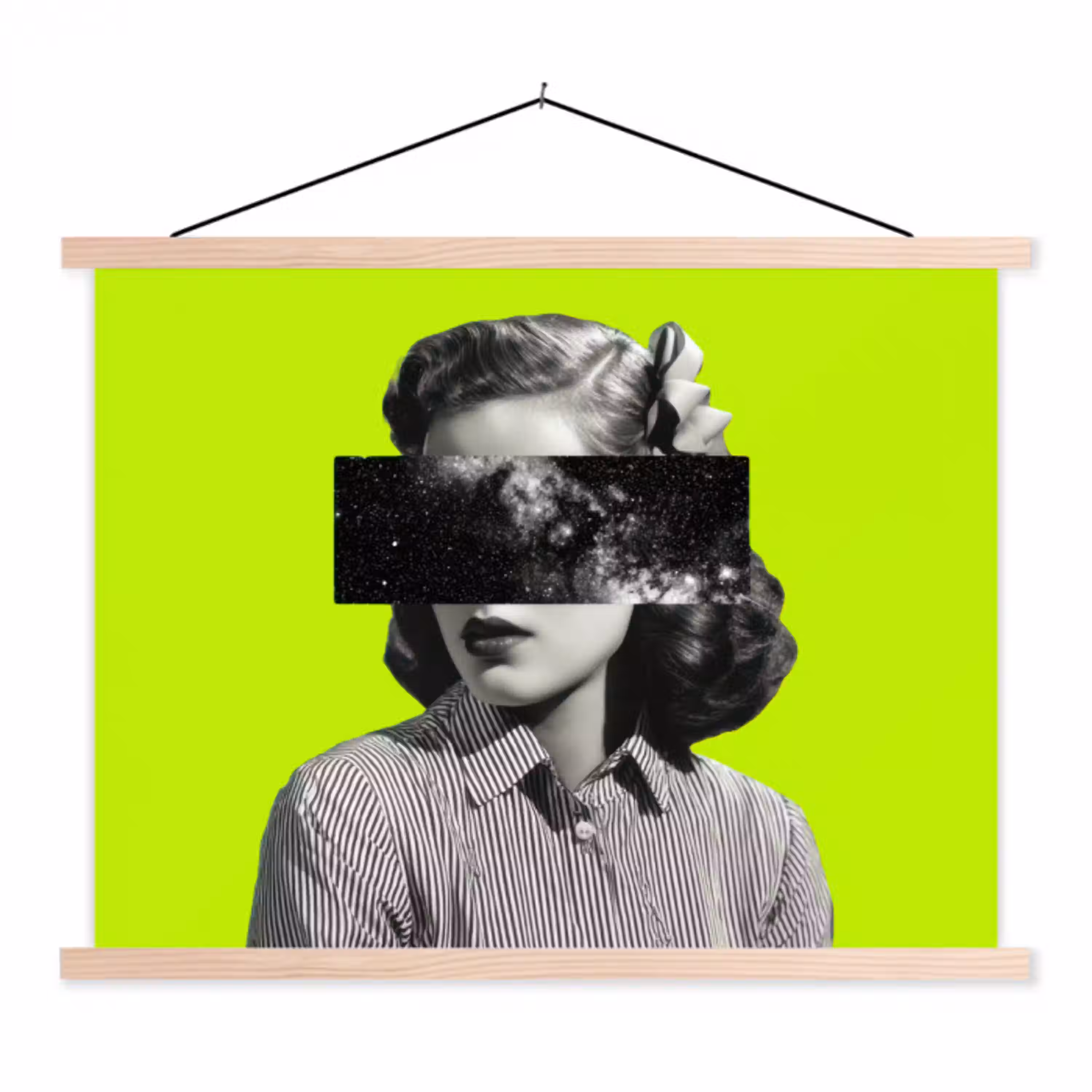 Vrouw - Sterrenhemel - Groen textielposter latten blank klein -3d