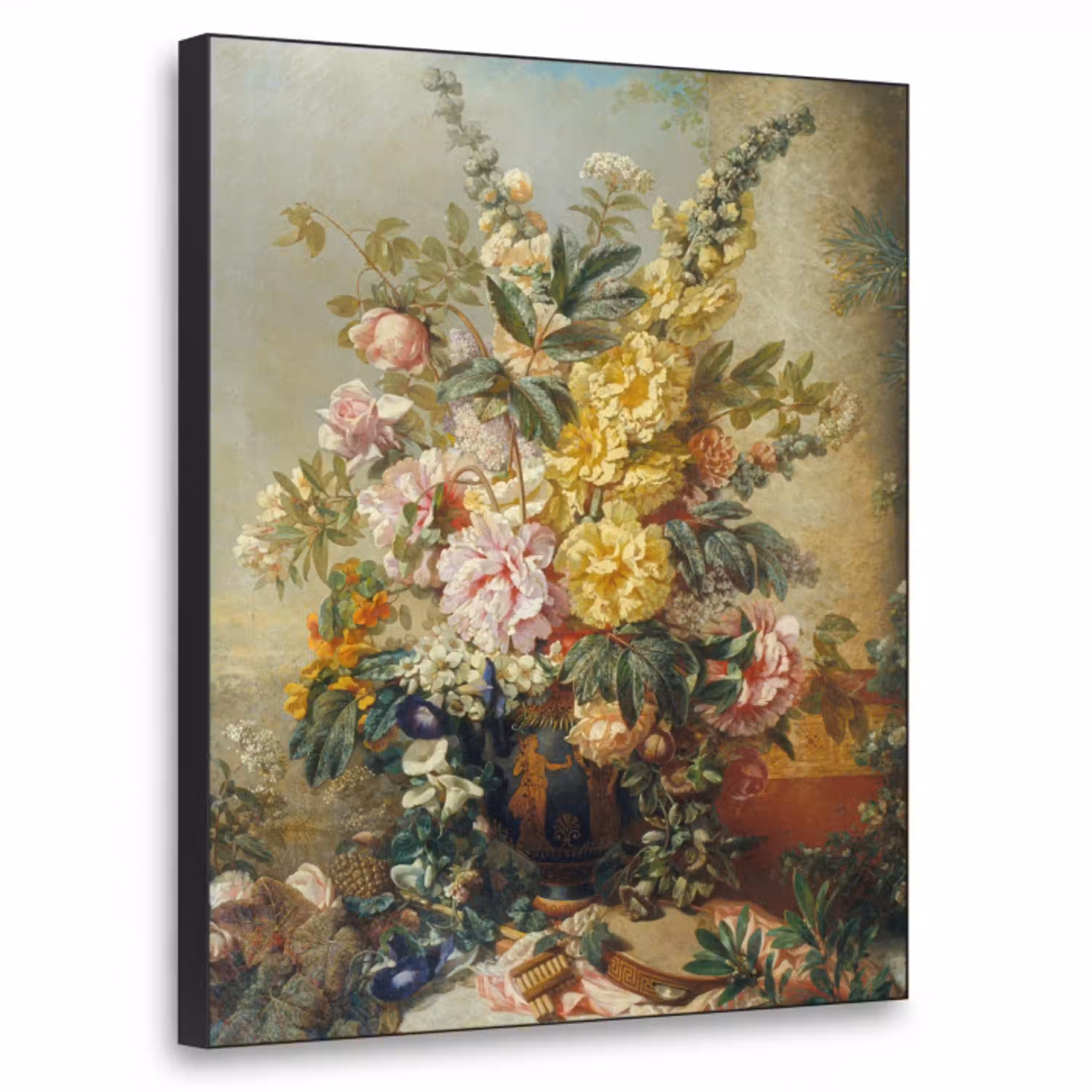 Grote vaas met bloemen - Josep Mirabent - Oude meesters Textielframe zwart klein -3d