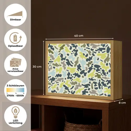 Camouflage - Groen - Blauw - Jongens - Kinderen Light Box met batterij (Wandlamp kind) middel -USP_websiteoverzichtNL