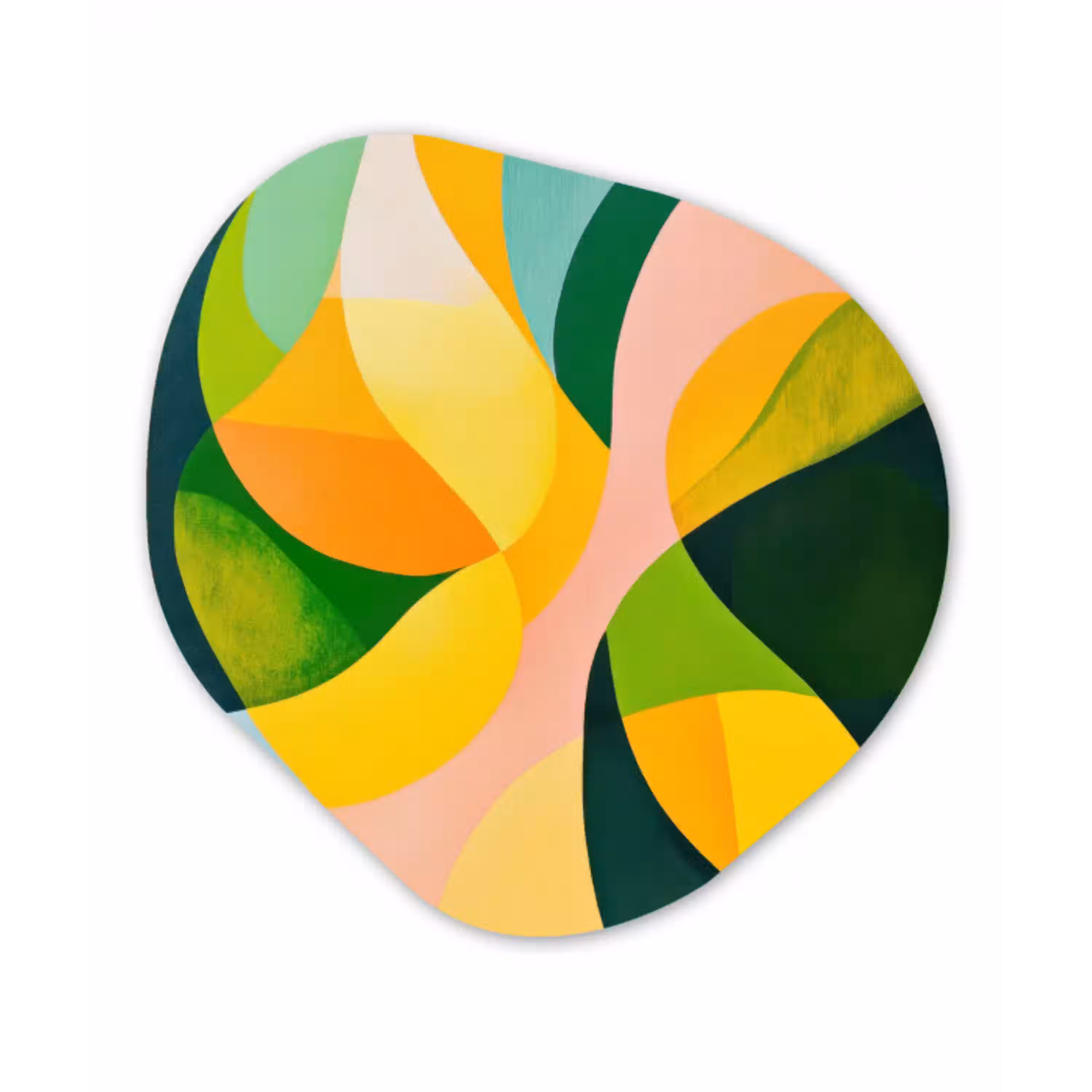 Abstract - Geel - Roze - Groen Wandcirkel Organisch Aluminium middel -3d