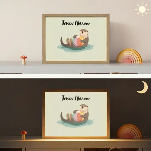 Otter - Strandbal - Kleurrijk Light Box met batterij (Wandlamp kind) middel -sfeer3_kind