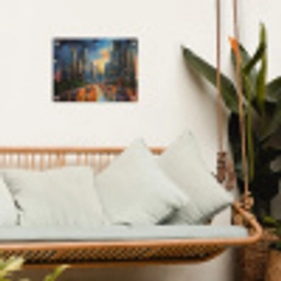 Auto - Skyline - Zon - Blauw tuinposter los doek klein -sfeer7
