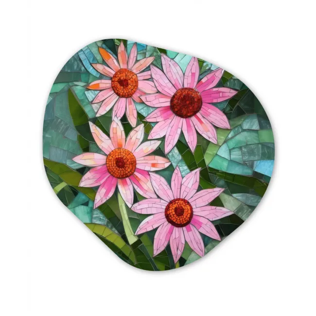 Bloemen - Roze - Glasmozaïek Wandcirkel Organisch Forex 3mm klein -3d