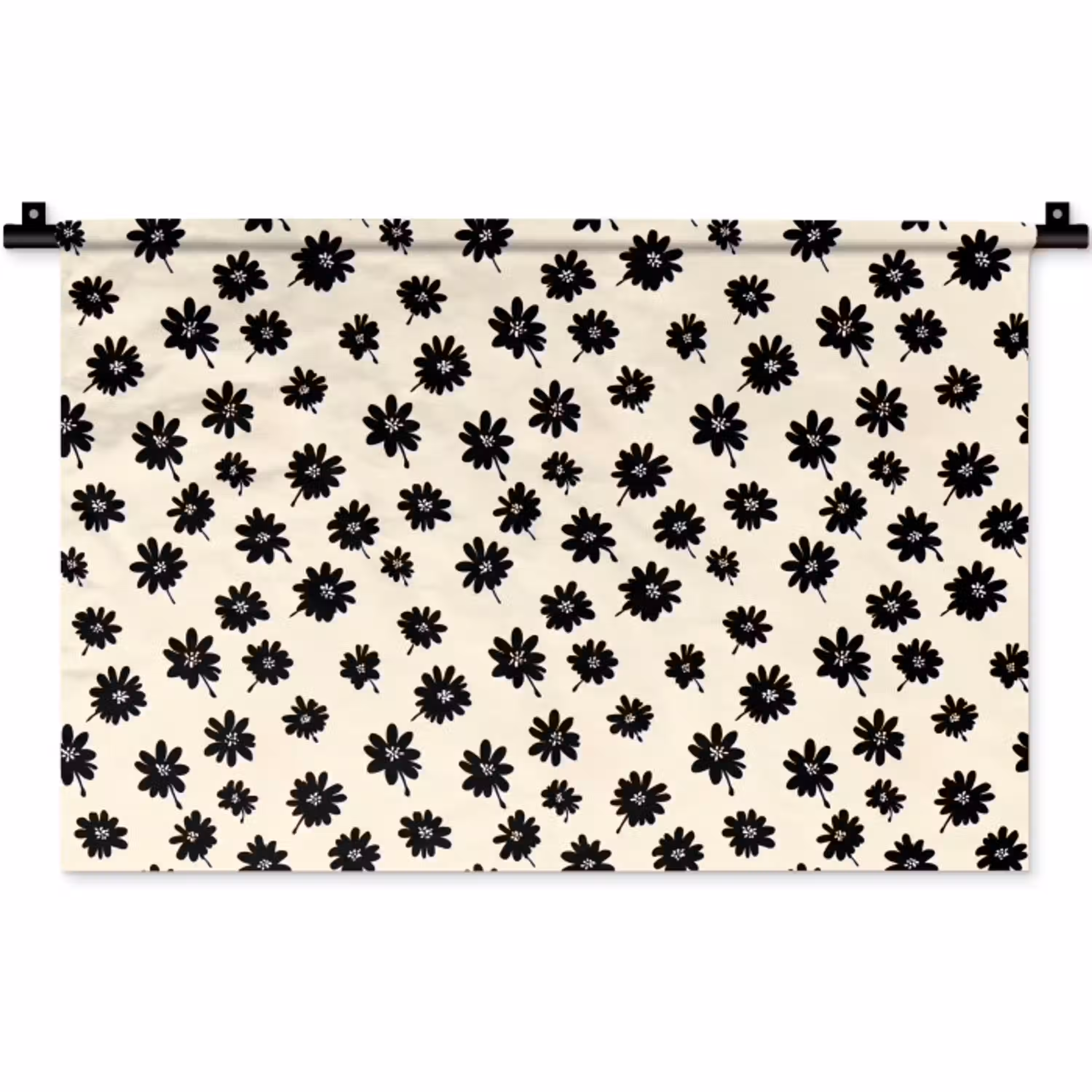 Madeliefjes - Grafisch - Zwart - Beige Wandkleed katoen klein 269 -zz3d