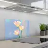 Tulpen - Roze accenten - Blauw keuken achterwand spatscherm klein -3d_schuin