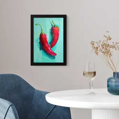 Chilipepers - Geverfd - Rood fotolijst zwart zonder passe partout klein -sfeer4