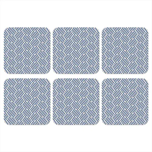 Crème - Blauw - Strepen - Patroon onderzetter kurk middel 366 -3d