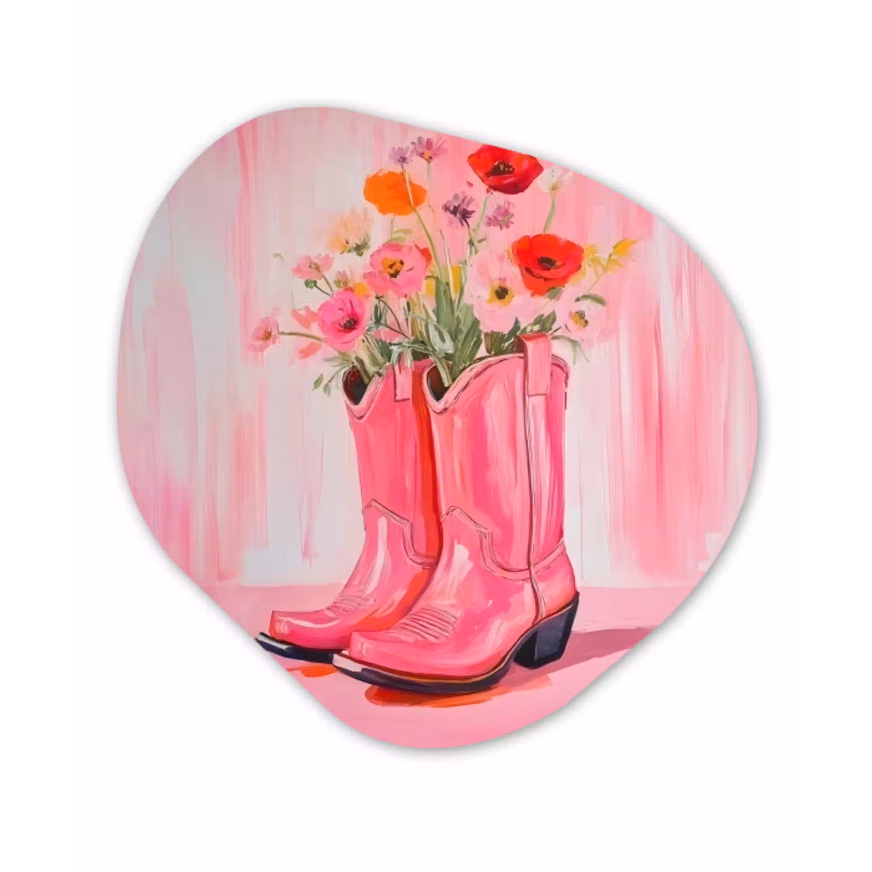 Roze - Bloemen - Cowboy Wandcirkel Organisch Aluminium middel -3d