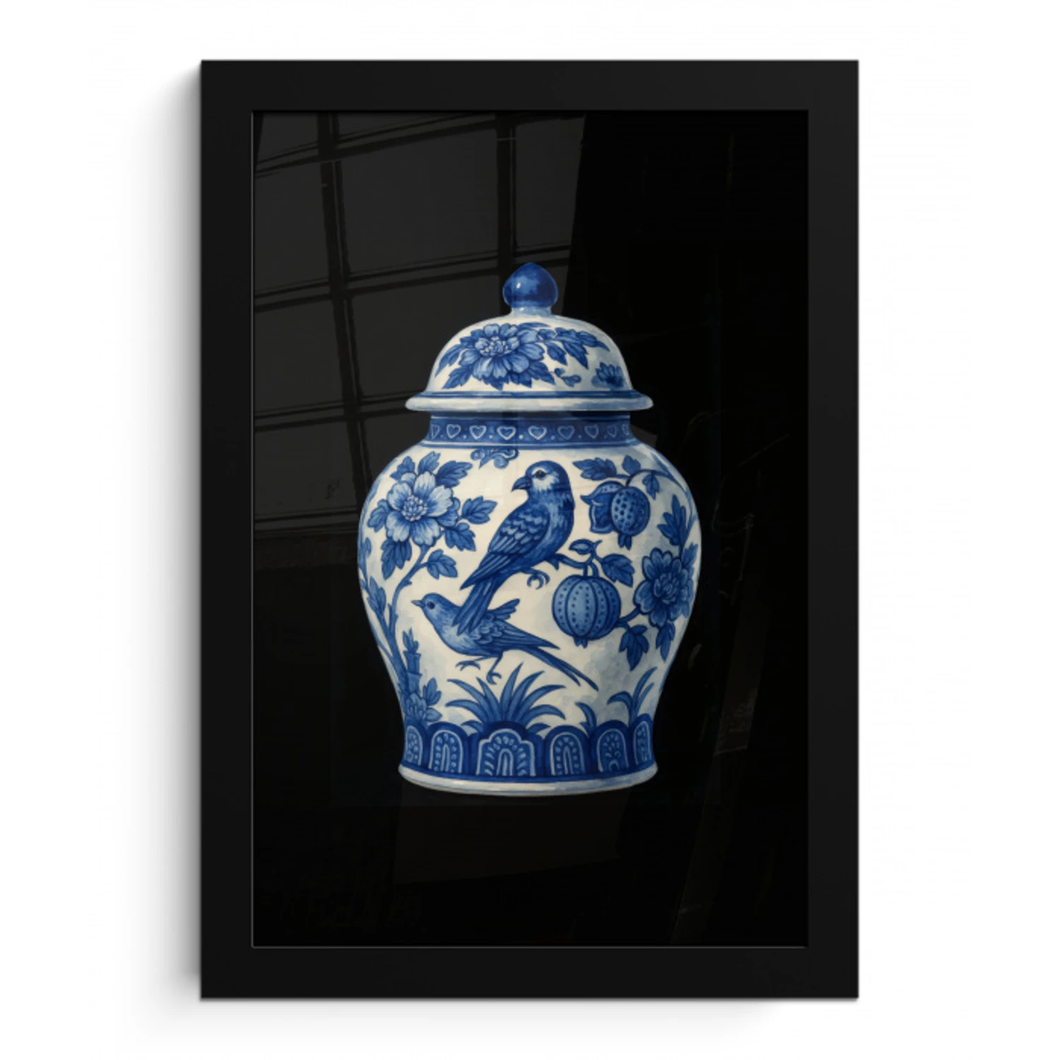 Pot - Delfts Blauw - Bloemen fotolijst zwart zonder passe partout klein -3d