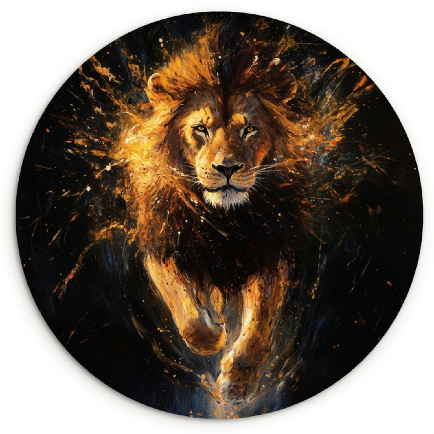 Leeuw - Zwart - Oranje - Verf Wandcirkel kunststof plaat 5mm dik klein -3d