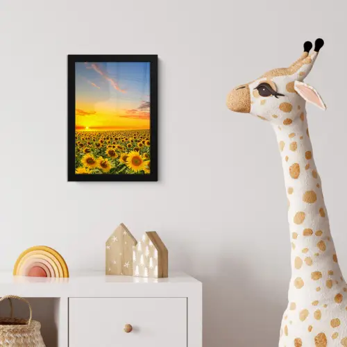 Bloemen - Zonnebloem - Zonsondergang - Nacht - Oranje fotolijst zwart zonder passe partout klein -usfeer4_kinderkamer