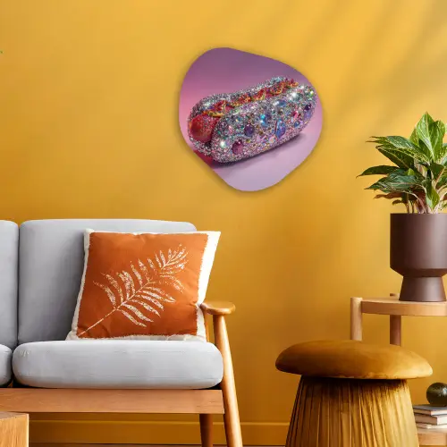 Hotdog - Steentjes - Glitters - Paars Wandcirkel Organisch Forex 3mm klein -sfeer4