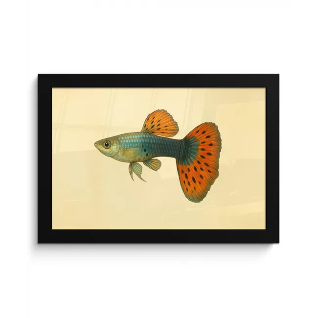 Vis - illustratie - Stippen - Oranje fotolijst zwart zonder passe partout klein -3d