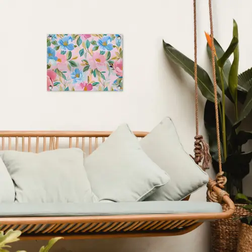 Blauw - Roze - Bloemen tuinposter los doek klein -sfeer7
