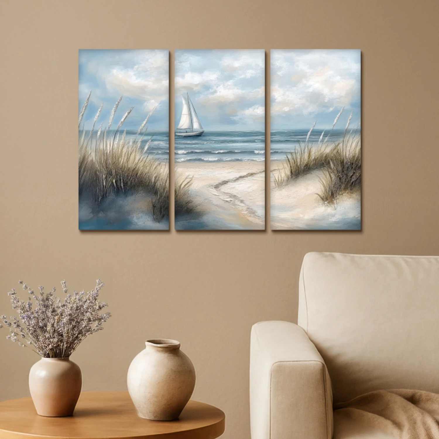 Strand - Verf - Natuur - Boot Canvas - Meerluiken 3 luik klein -sfeer1