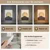Bergsilhouetten - Gouden cirkel - Beige Light Box met kabel (Tafellamp) klein -USP_lichtkleurNL