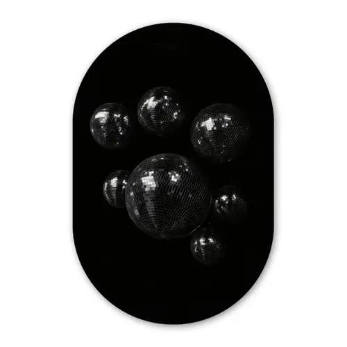 Discoballen - Minimalistisch - Zwart Wandcirkel Ovaal Forex klein -3d