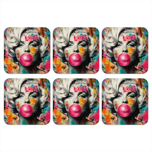 Vrouw - Kauwgom - Graffiti - Neonkleuren onderzetter kurk middel -3d