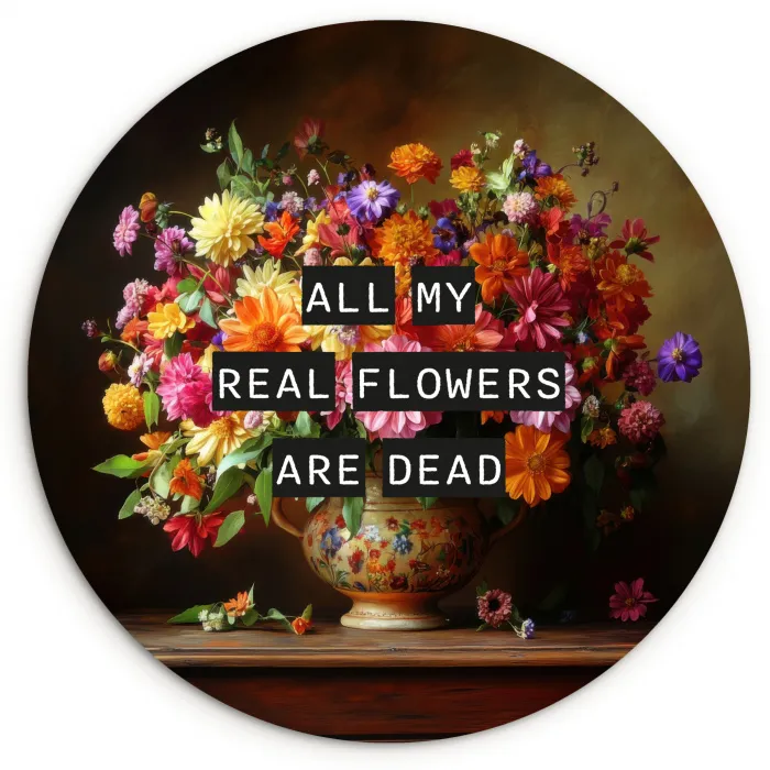 Kleur - Bloemen - Vintage - Bloemenvaas Wandcirkel plexiglas klein -3d