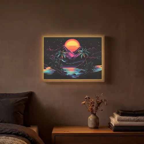 Palmbomen - Neonbergen - Sterrenhemel - Zon Light Box met batterij (Wandlamp) middel -sfeer4