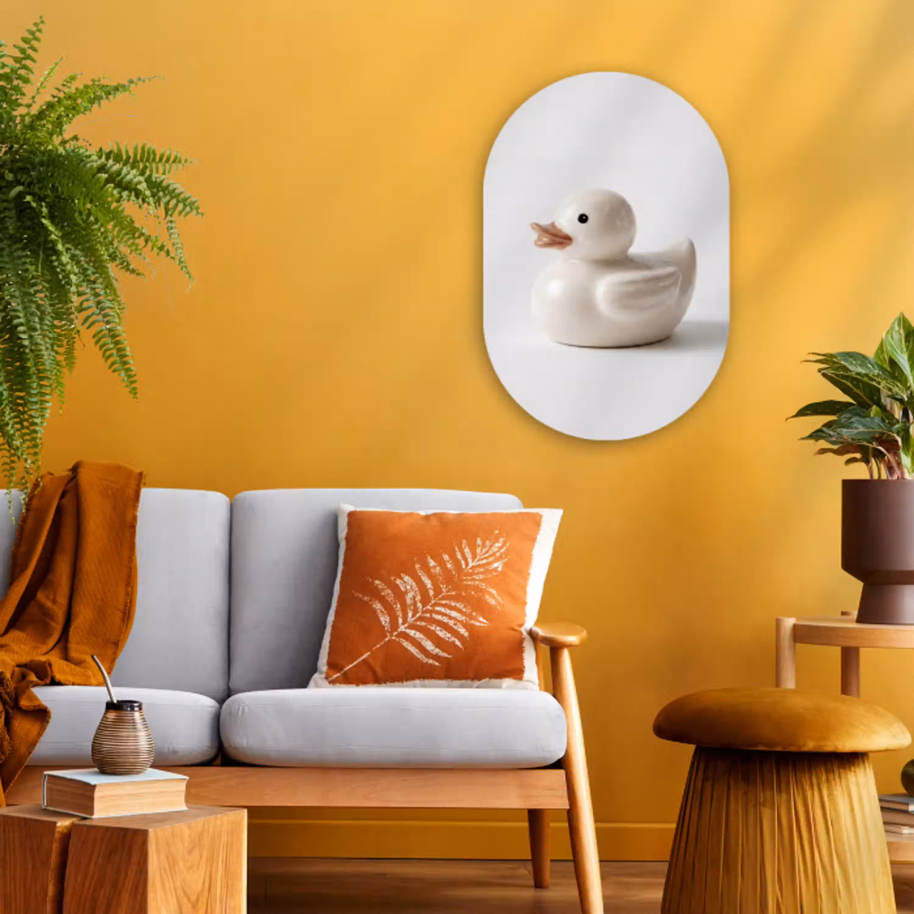 Badeend - Minimalistisch - Wit Wandcirkel Ovaal Forex klein -sfeer4