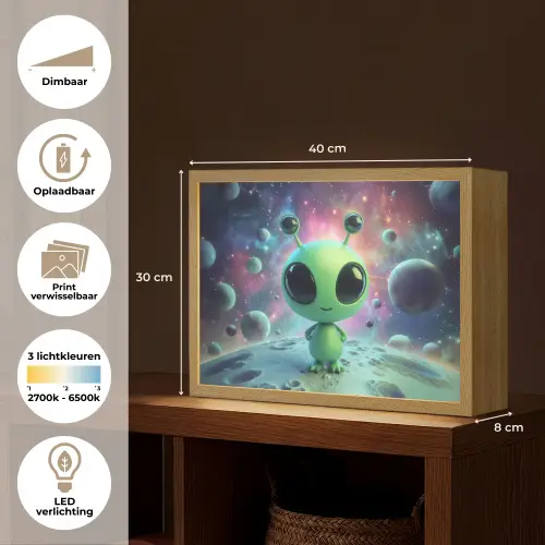 Alien - Groen - Planeten - Ruimte Light Box met batterij (Wandlamp kind) middel -USP_websiteoverzichtNL