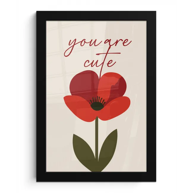 Klaproos - Bloem - Rood - Valentijn fotolijst zwart zonder passe partout klein -3d