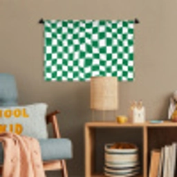 Schaakbord - Golvend - Groen Wandkleed katoen klein 269 -wsfeer4_kind