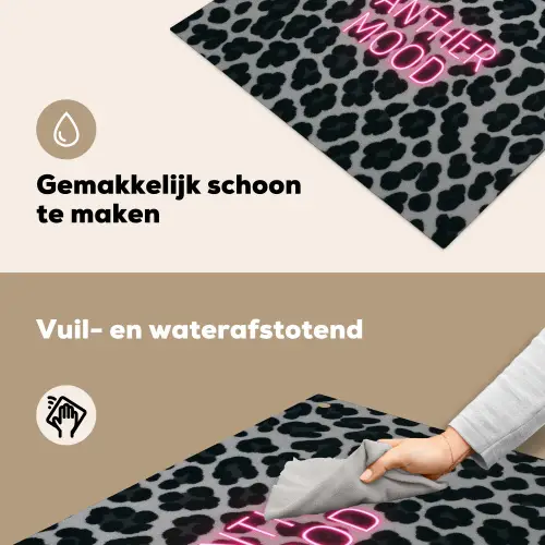 Panterprint - Zwart - Neonletters - Roze Inductie beschemer met haakjes middel -ky-schoon-nl