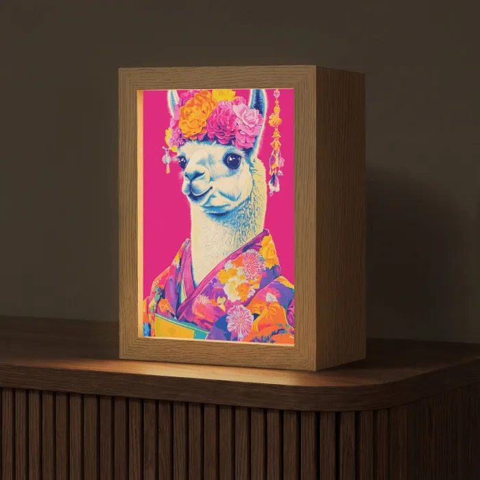 Lama - Kimono - Bloemenkrans - Felroze Light Box met kabel (Tafellamp) klein -z3d_website