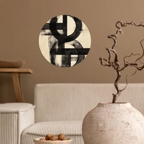 Cirkels - Balken - Zwart - Abstract Wandcirkel behangsticker klein -sfeer1