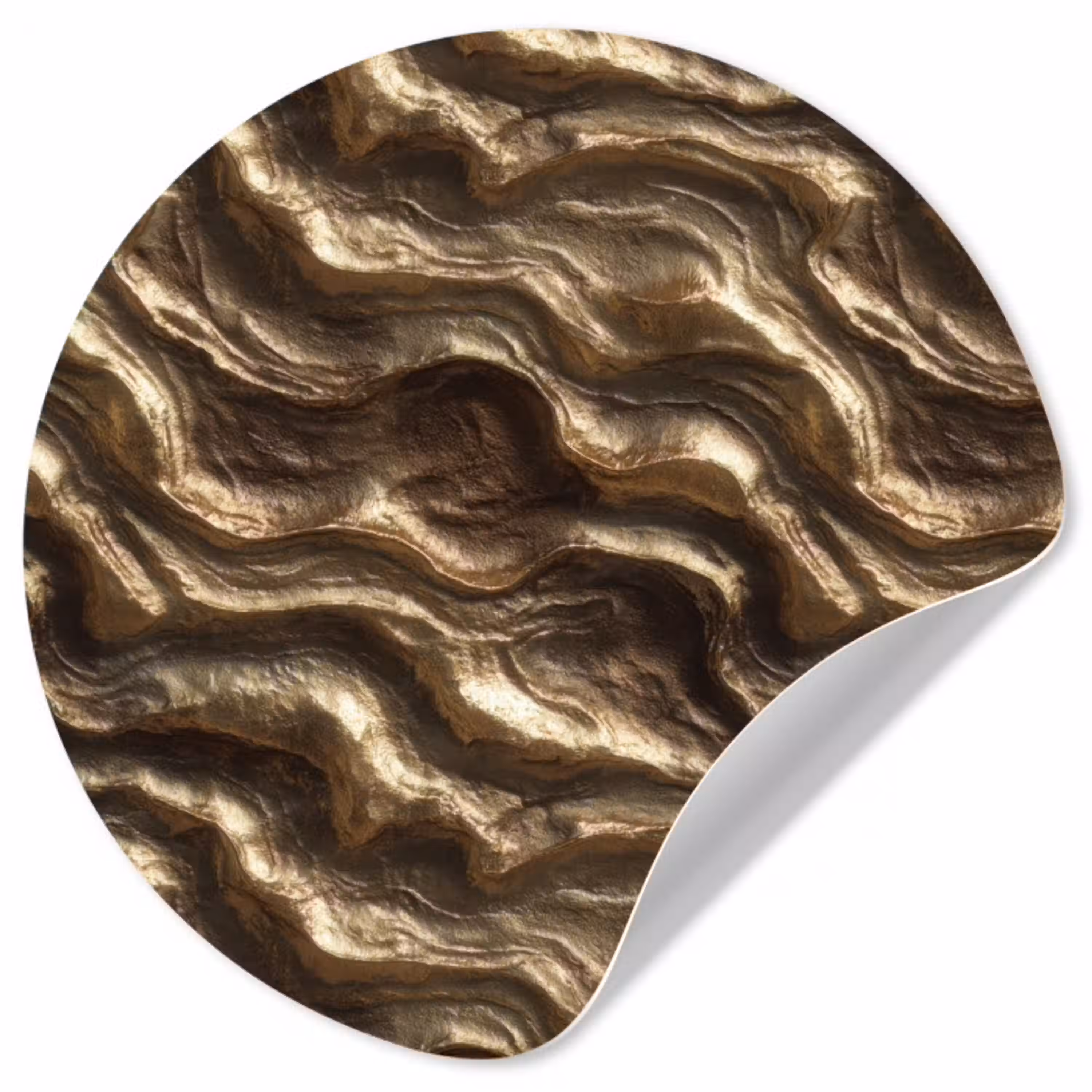 Reliëf - Golven - Abstract - Bronsgoud Wandcirkel behangsticker klein 186 -3d