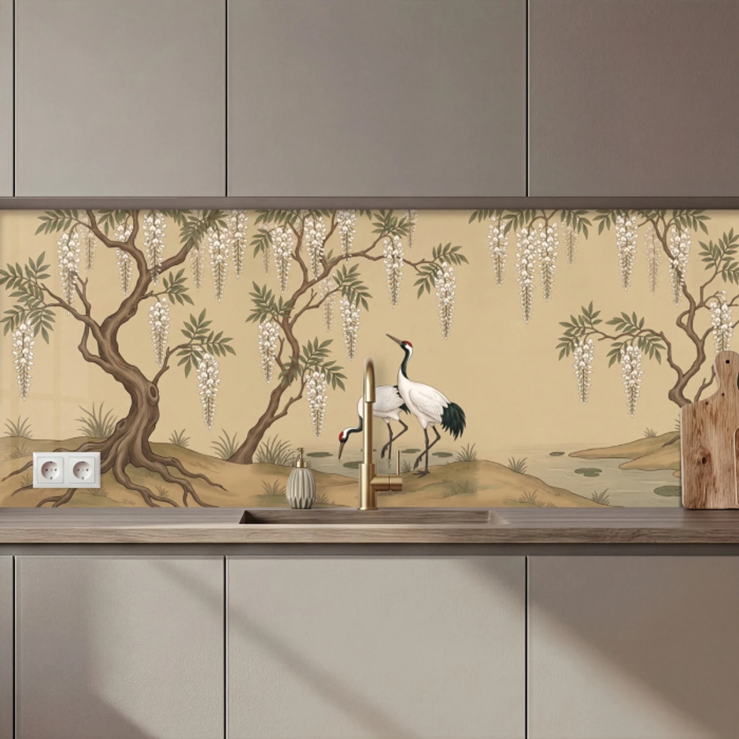 Kraanvogels - Water - Beige keuken achterwand 2 middel zz_3dshopping