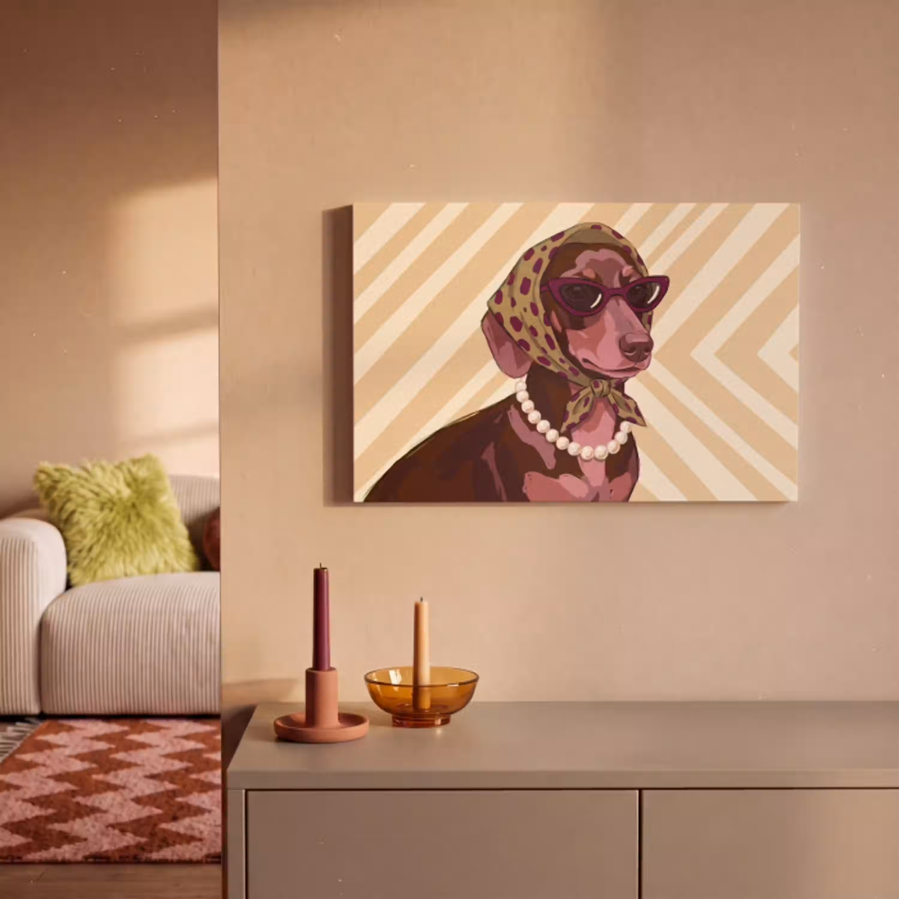 Hond - Zonnebril - Hoofddoek - Dieren - Modern canvas 2cm klein -sfeer1