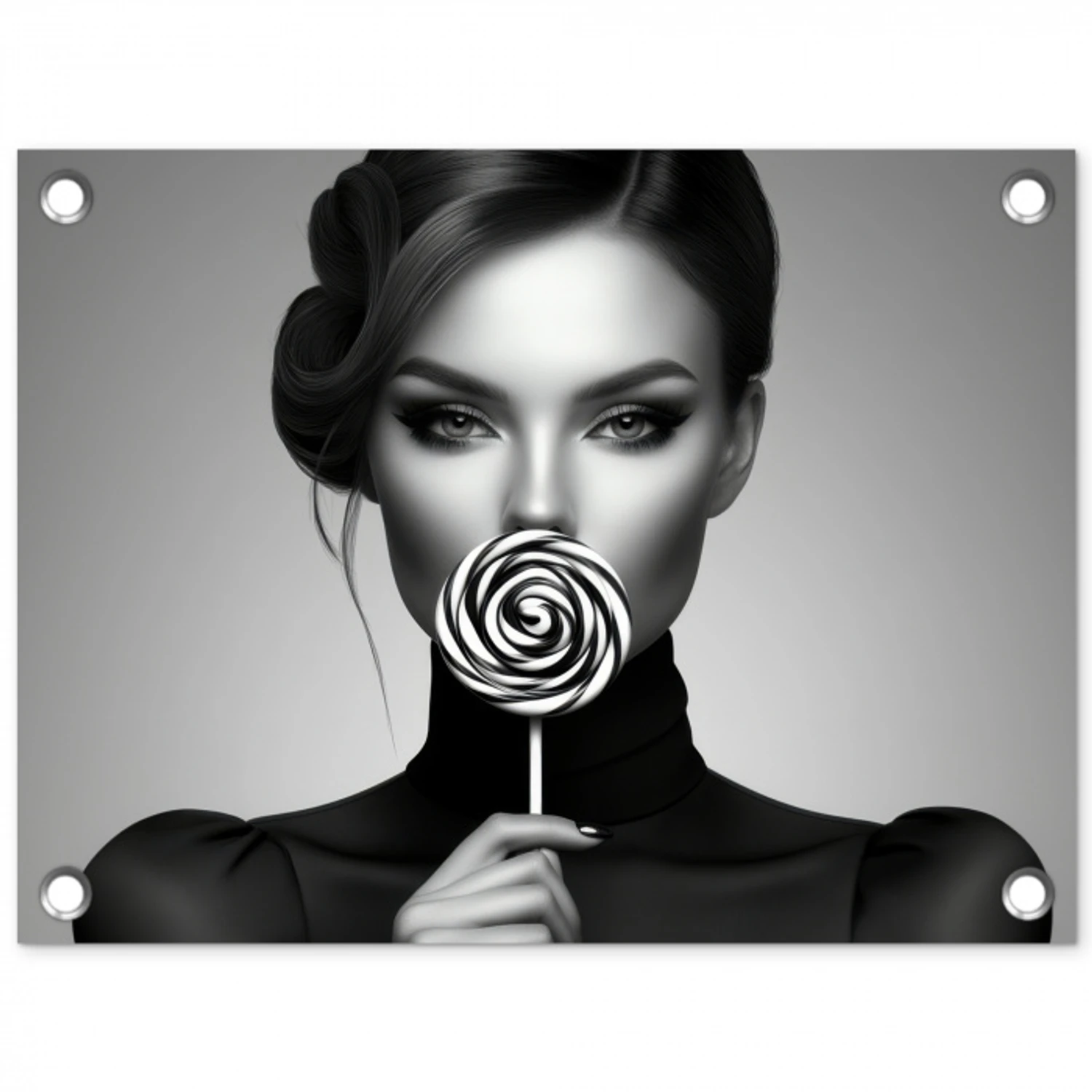 Vrouw - Lolly - Zwart tuinposter los doek klein -3d