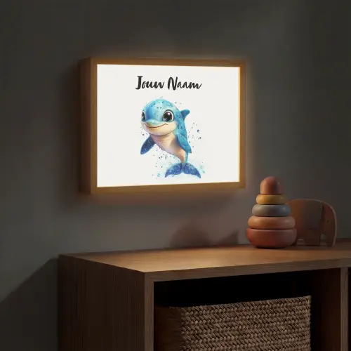 Dolfijn - Blauw - Water - Druppels Light Box met batterij (Wandlamp kind) middel -sfeer5_kind