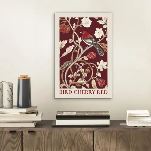 Vogel - Bordeaux - Bloemen - Bessen aluminium wit klein -sfeer1