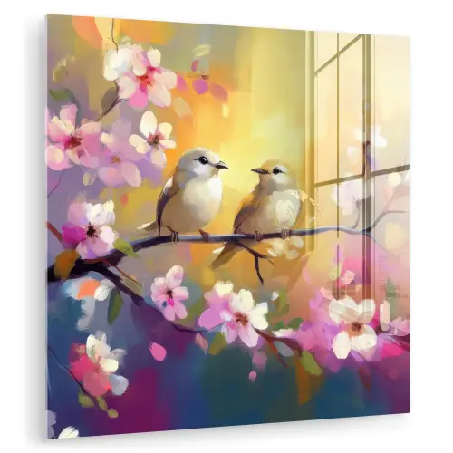 Vogels - Bloemen - Roze plexiglas 5mm klein -zzzproduct_nieuw