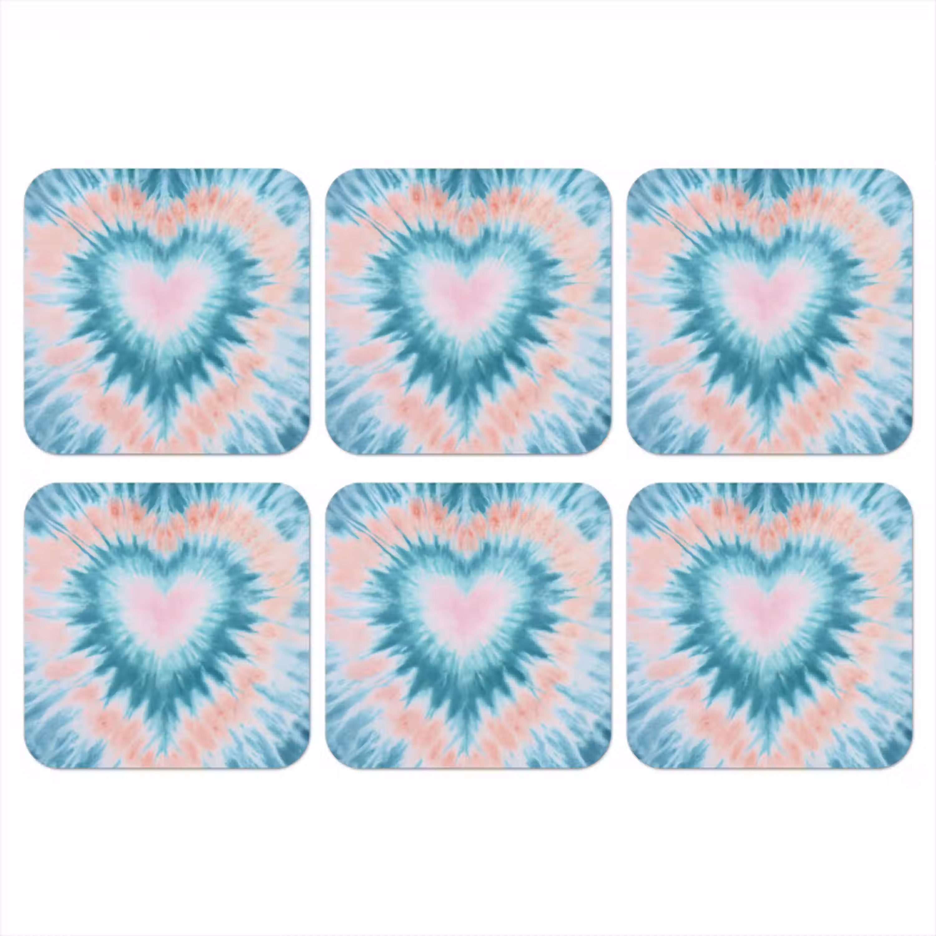 Hartvormig - Tie dye - Pasteltinten - Lichtgroen onderzetter kurk middel -3d