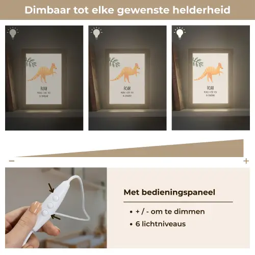 Dino - Quote - Dinosaurus - Beige Light Box met kabel (Wandlamp kind) klein -USP_dimbaarNL
