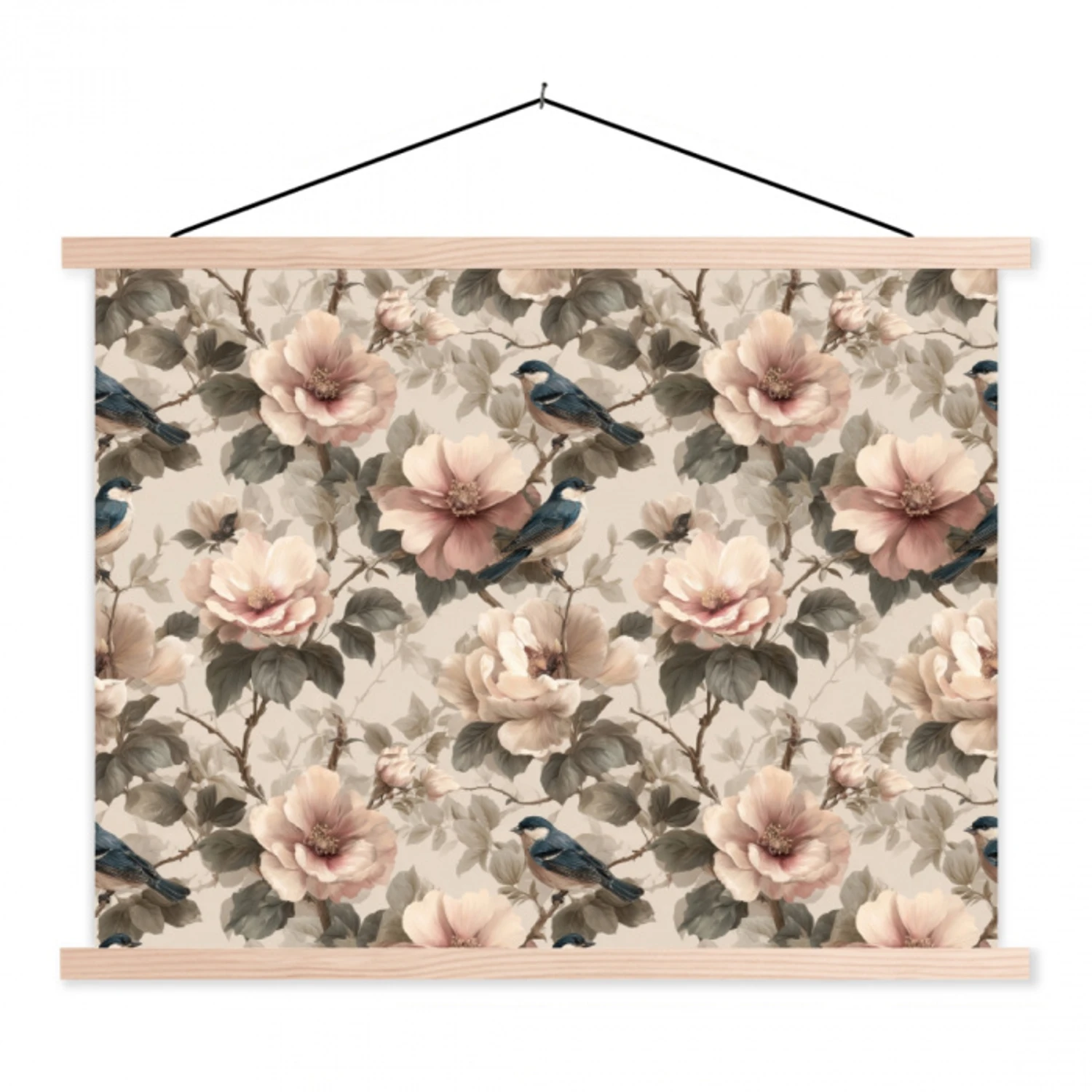 Klassiek - Vogels - Kleurrijk textielposter latten blank klein 122 -3d
