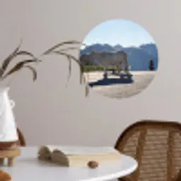 Schotse hooglander - Licht - Berg - Natuur Wandcirkel behangsticker klein -sfeer3