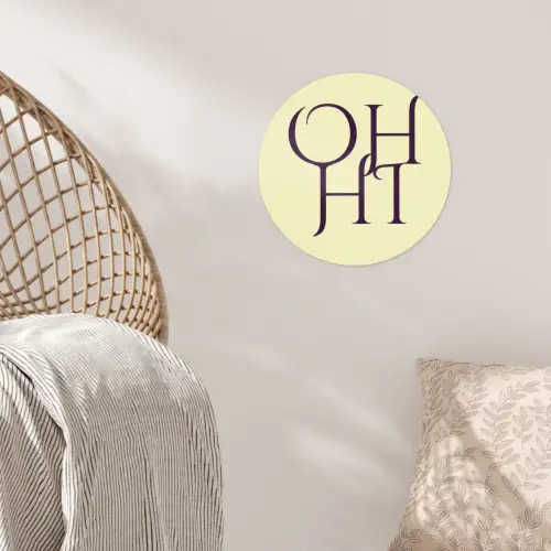 Oh hi - Geel - Monogram Wandcirkel behangsticker klein -sfeer4