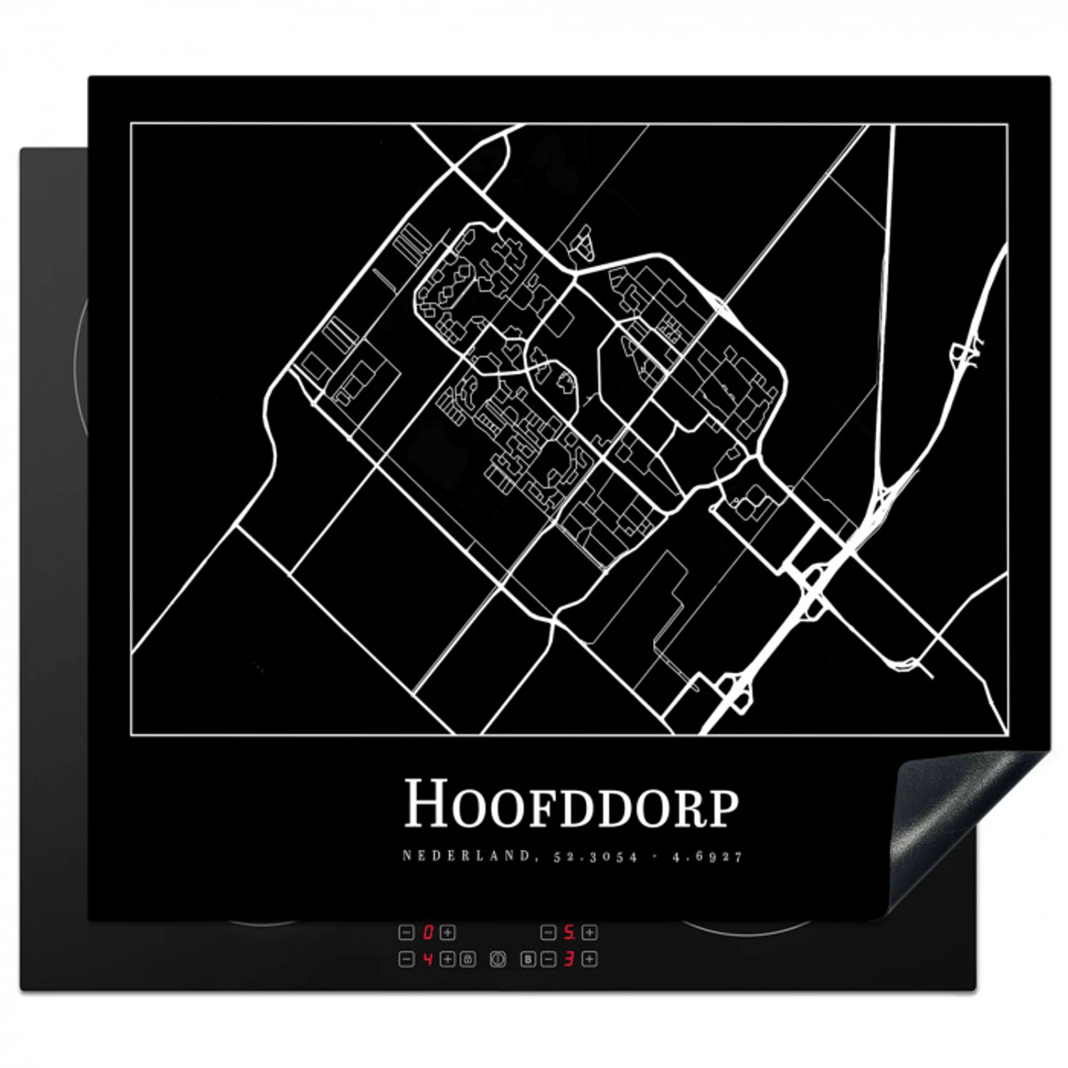Plattegrond - Hoofddorp - Kaart - Stadskaart Inductie beschermer vinyl 3mm middel -3d