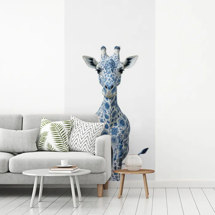 Giraffe - Delfts blauw - Dieren - Minimalistisch fotobehang vinyl groot -woonkamer
